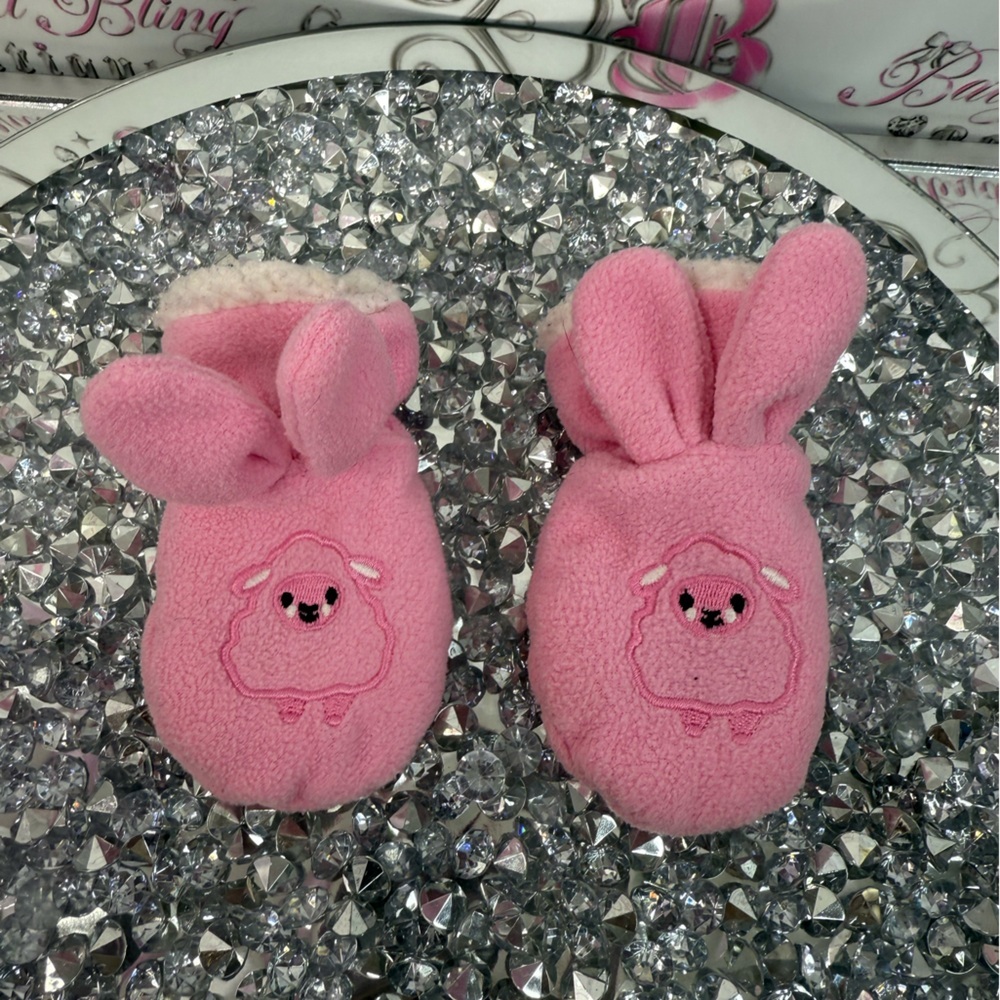 Mittens bunny ears soft cute white Pink Sheep Mittens for Kids baby mitten glove